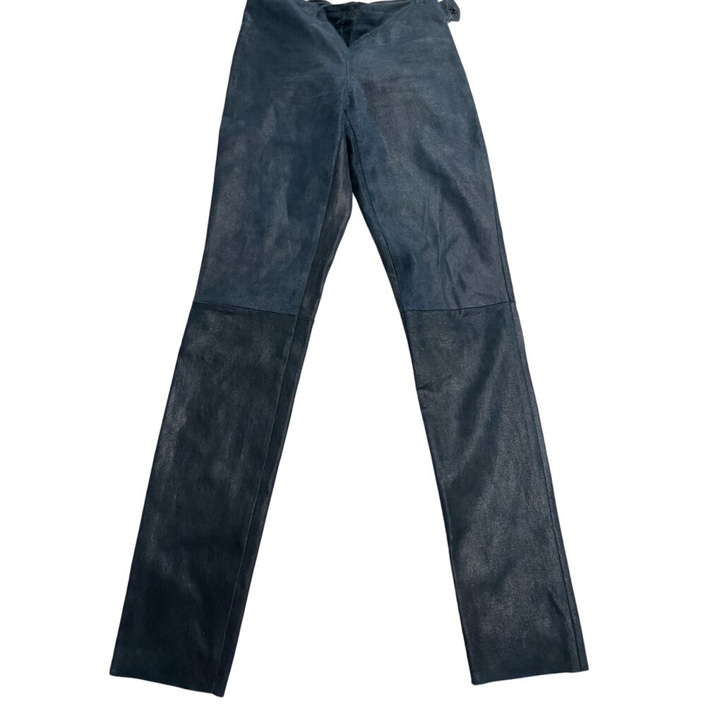 Alan Bilzerian Women's Soft Faux Leather Skinny Pants Navy Blue MSRP $1200
